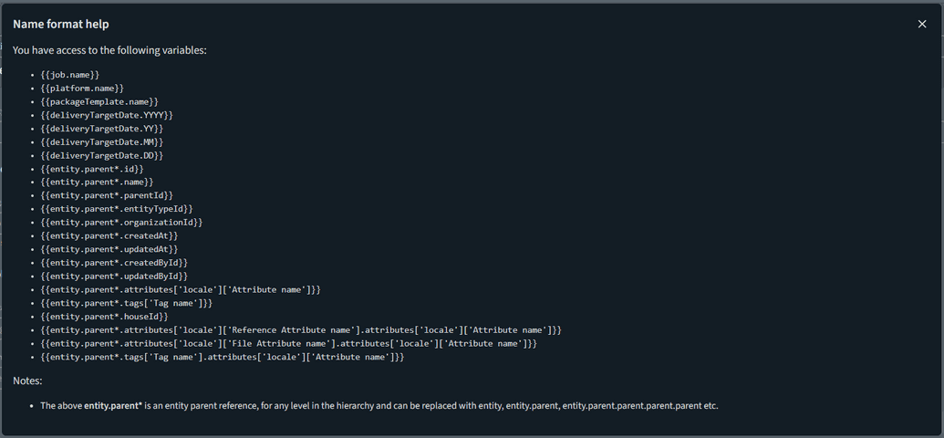 The Naming format modal