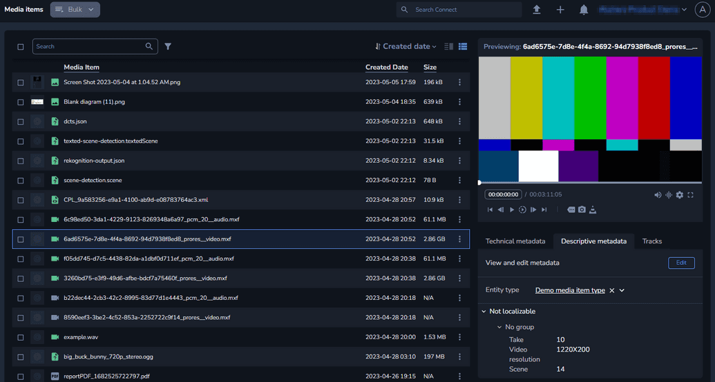 Media Item Settings menu