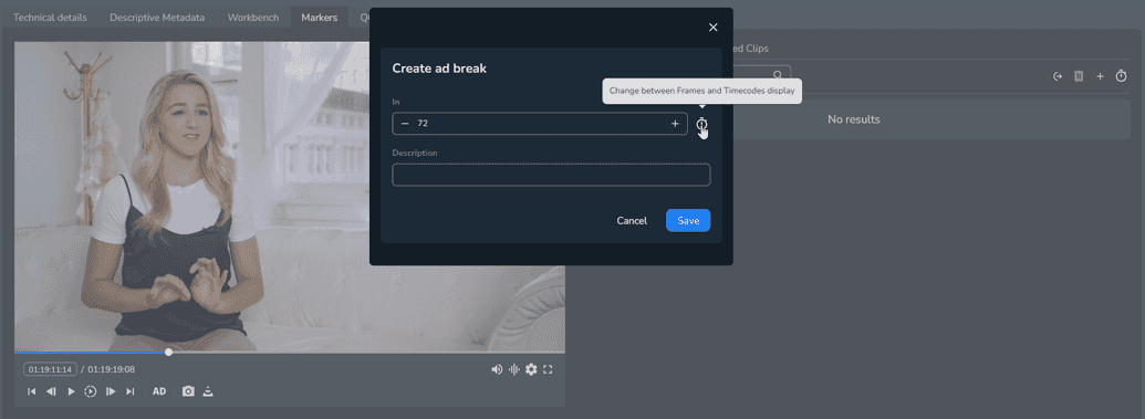 The Change between Frames and Timecodes display option
