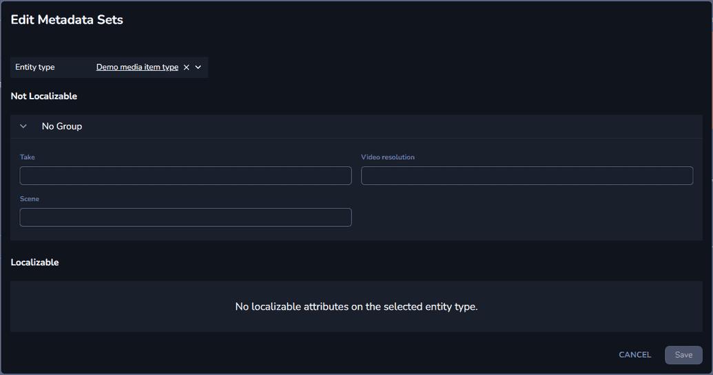 The Edit Metadata Sets window