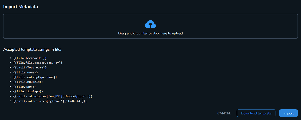 The Import Metadata dropdown