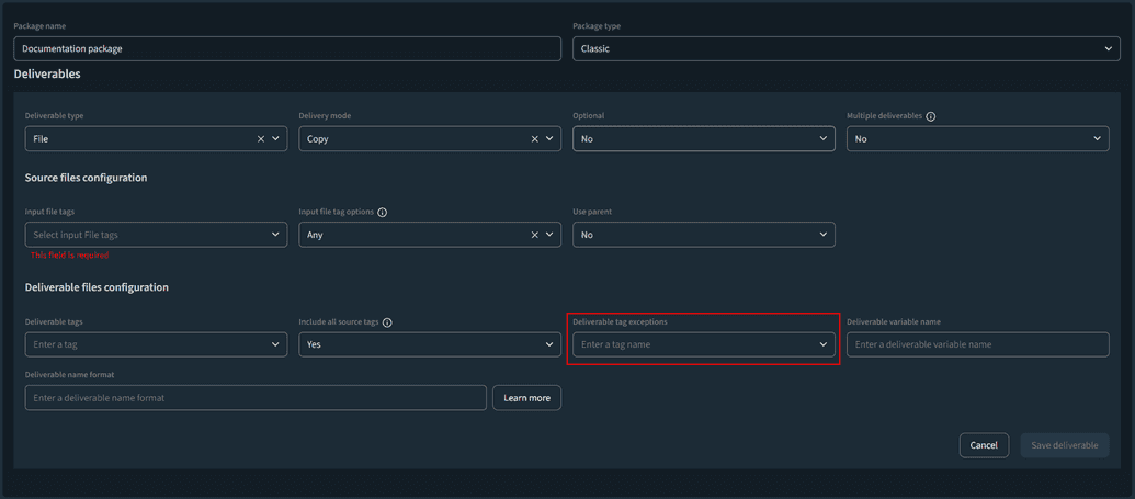  The Deliverable tag exceptions field