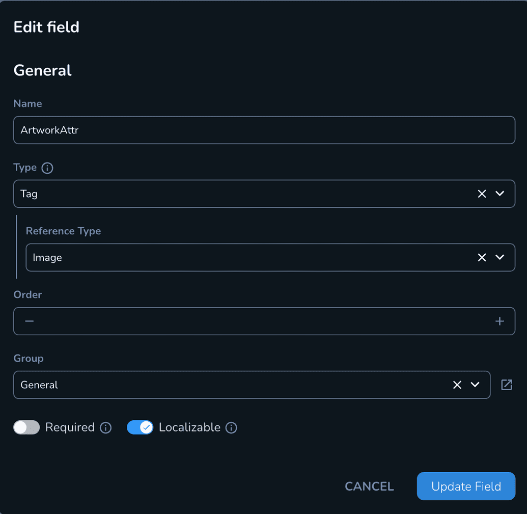 The Edit field modal
