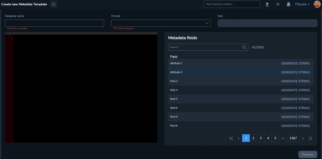 The Create new Metadata Template page