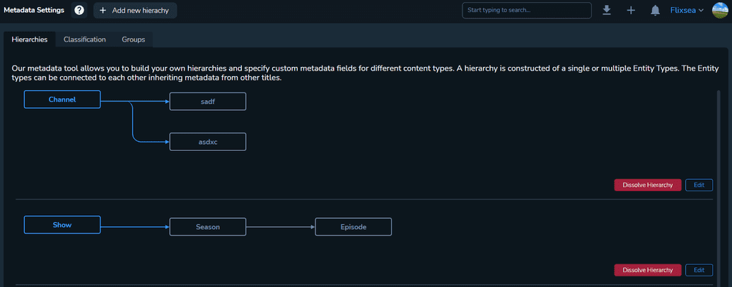The Metadata Settings Menu
