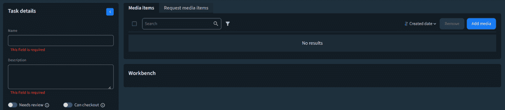 The Media items tab for tasks