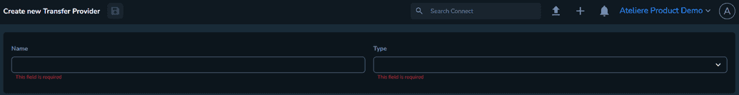 The Create new Transfer Provider window