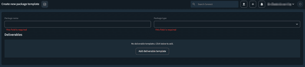  The Create new Package template page