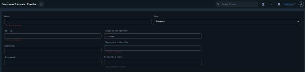 The Ateme Transcoder Providers menu