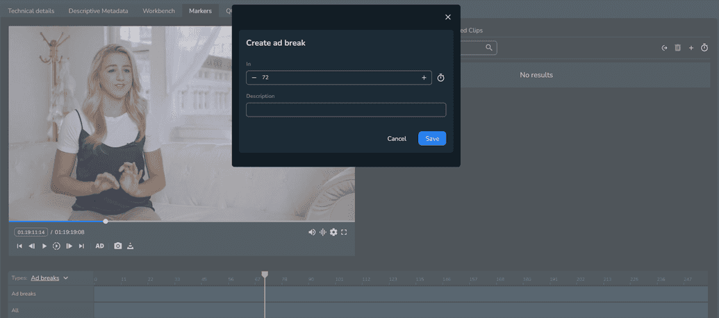 The Create ad break modal