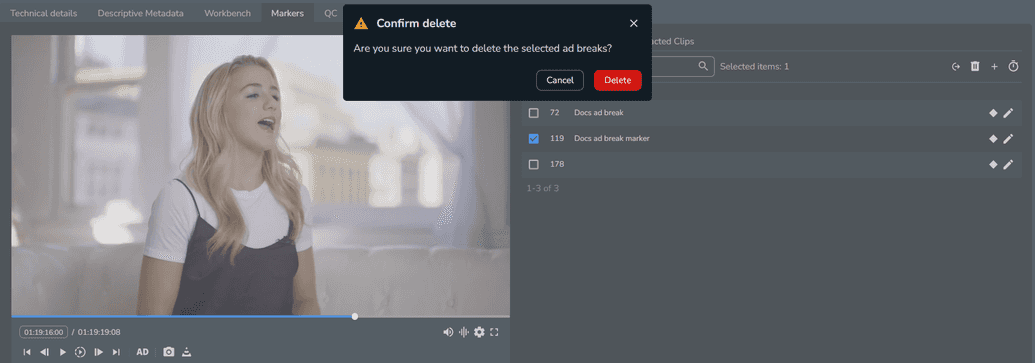 Click Delete ad break