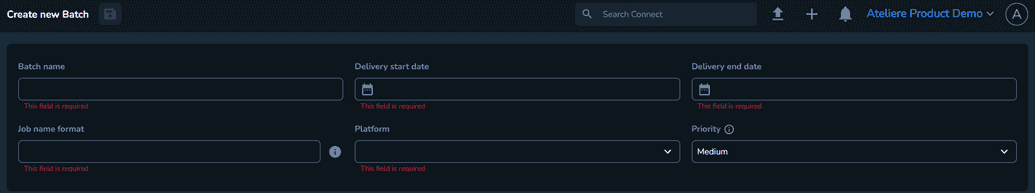  The Create new Batch page