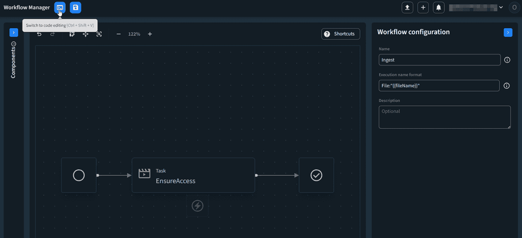 The Switch to code editing option