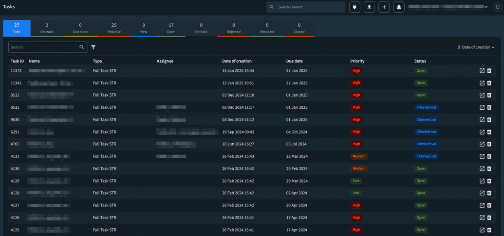 The Tasks dashboard