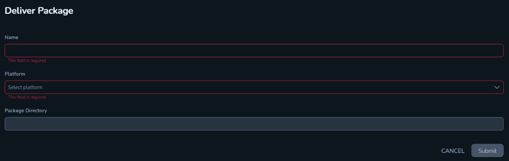  The Deliver Package modal