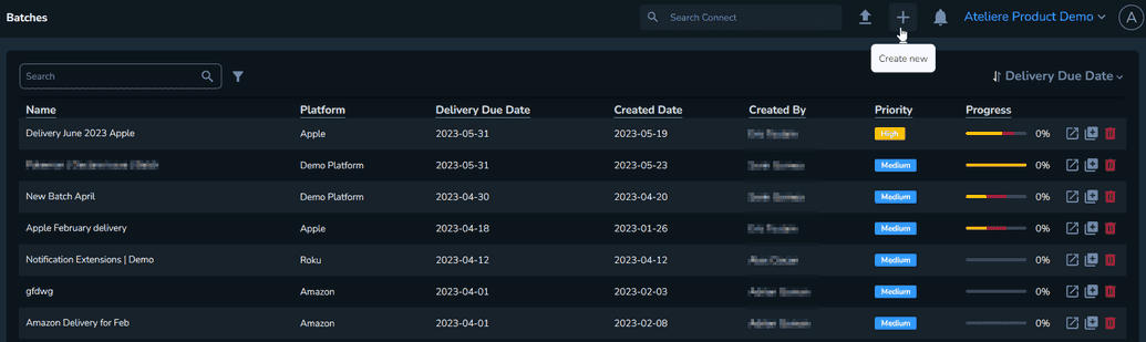  The Create new Batch button