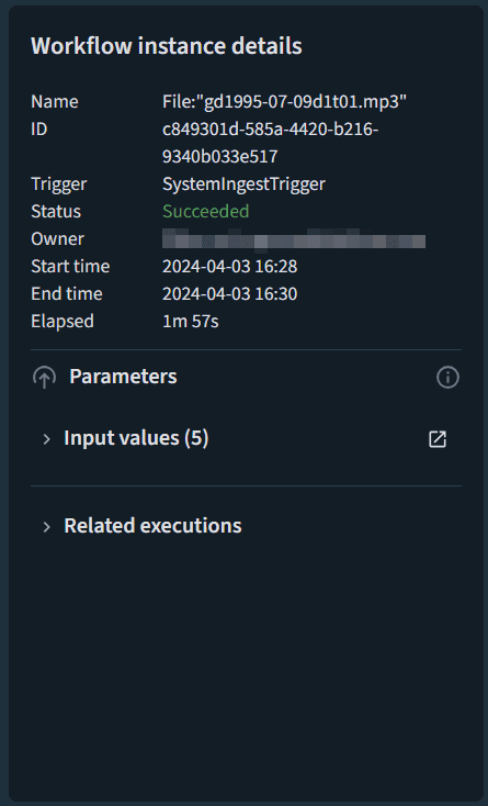 The Workflow instance details section