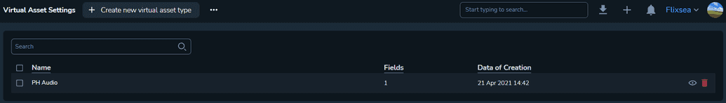 The Virtual Assets menu