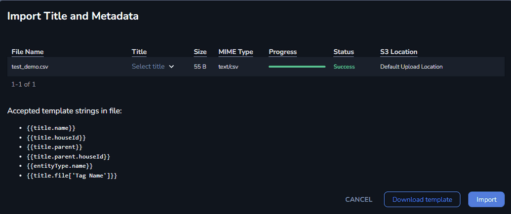 The Import CSV file progress