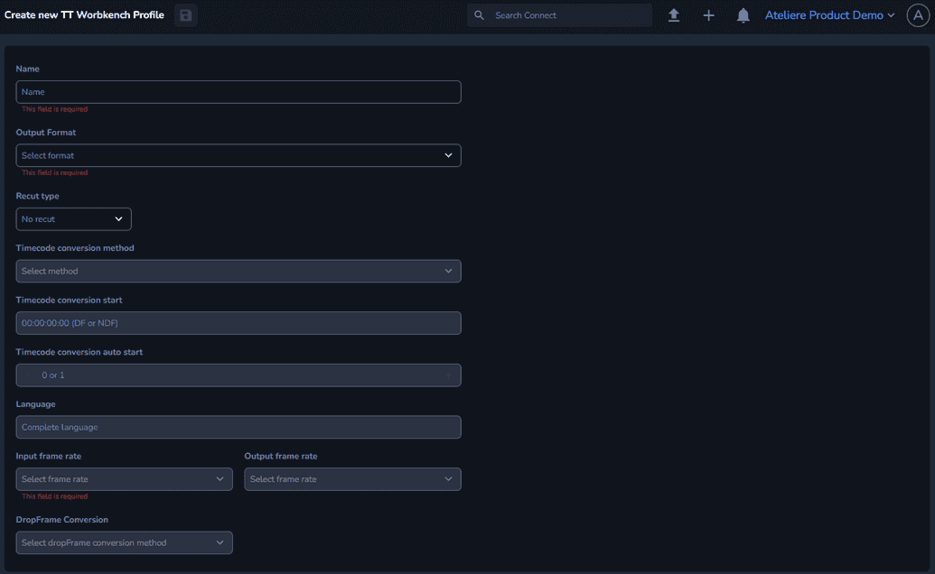 The Create New Timed Text Workbench Profile