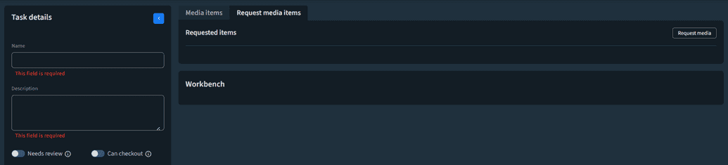 The Request media items tab for tasks