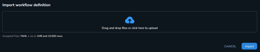 The import YAML file modal
