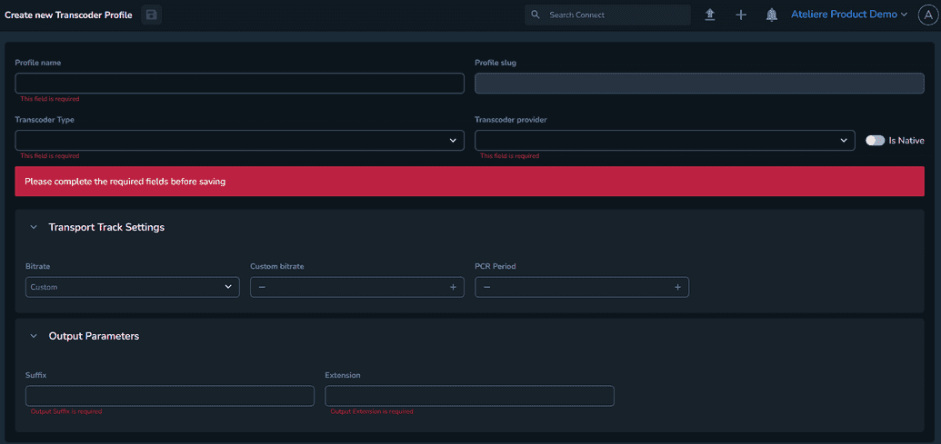 Create new Transcoder Profile window