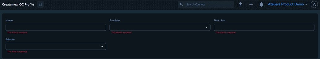 Create new QC Profile menu