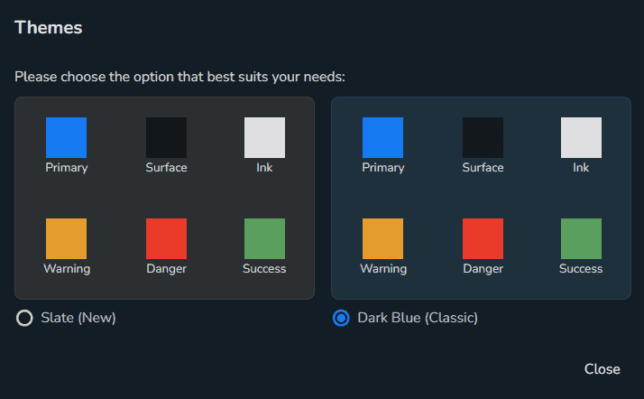 The Themes modal