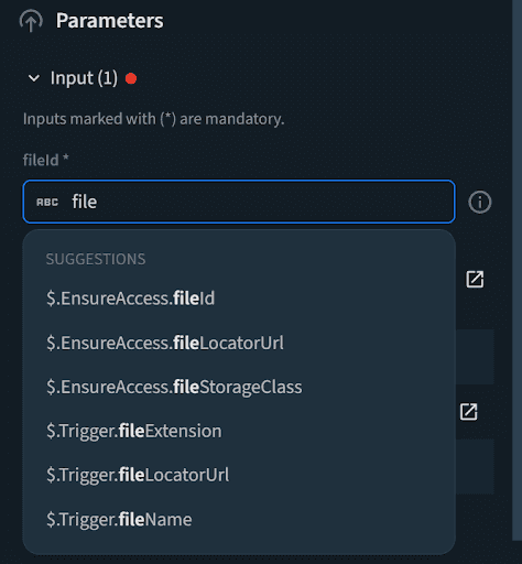 The list of Input paramaters