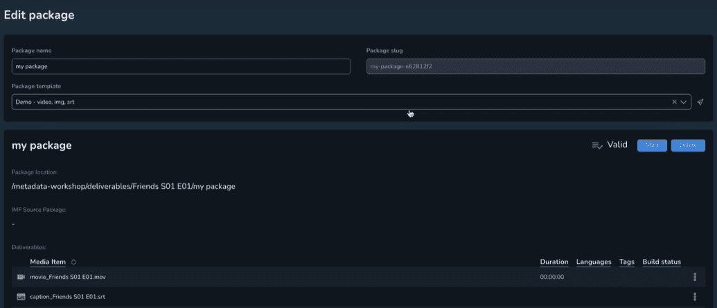  The Edit Package page