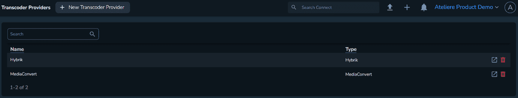 The Transcoder Providers menu