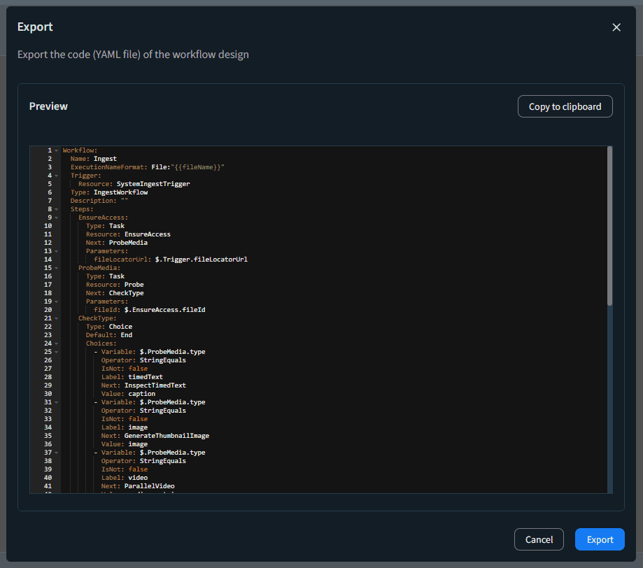 The Export YAML file modal